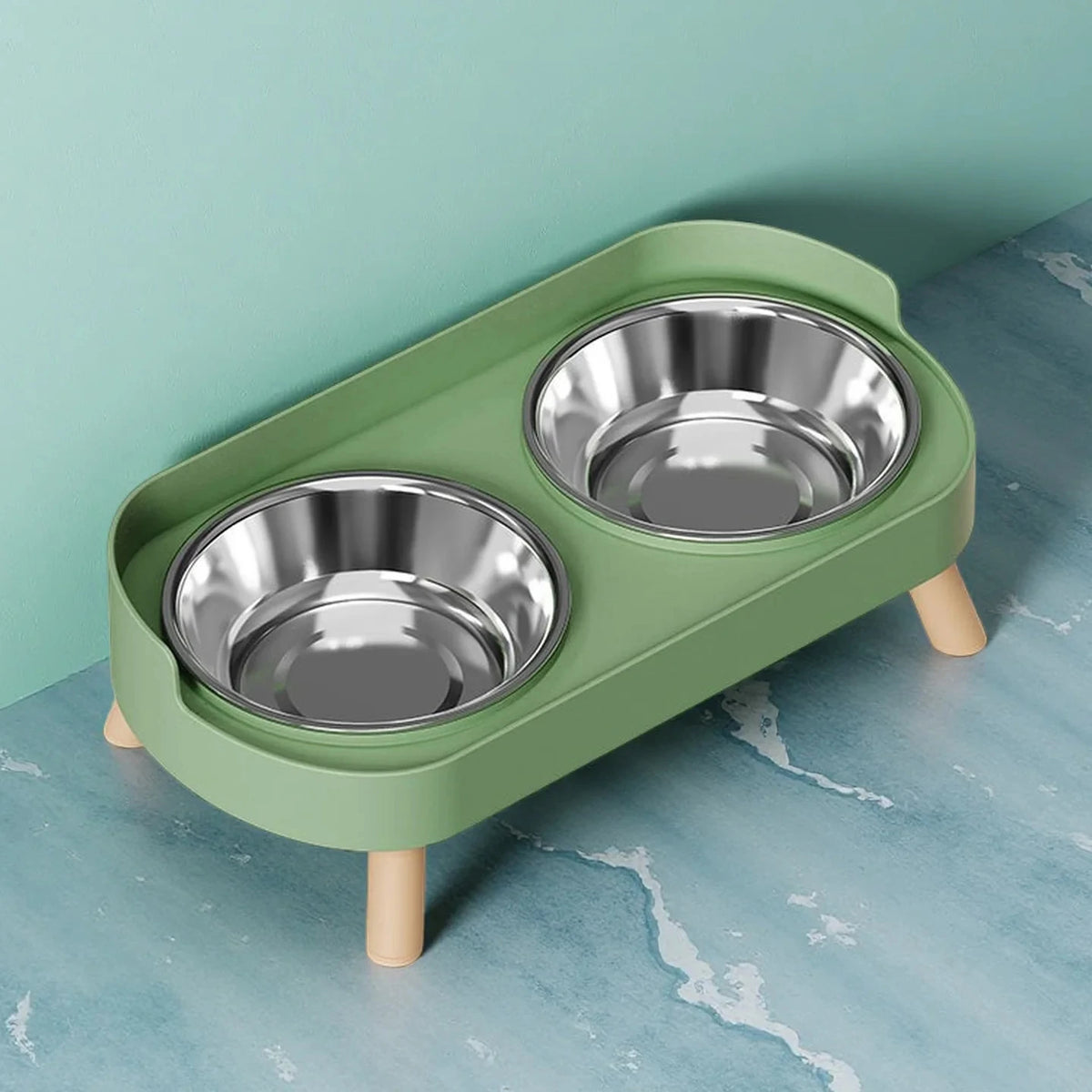 Estação de Alimentação e Bebedouro para Pets com Duas Tigelas de Aço Inoxidável e Suporte para Pescoço para Gatos e Cães