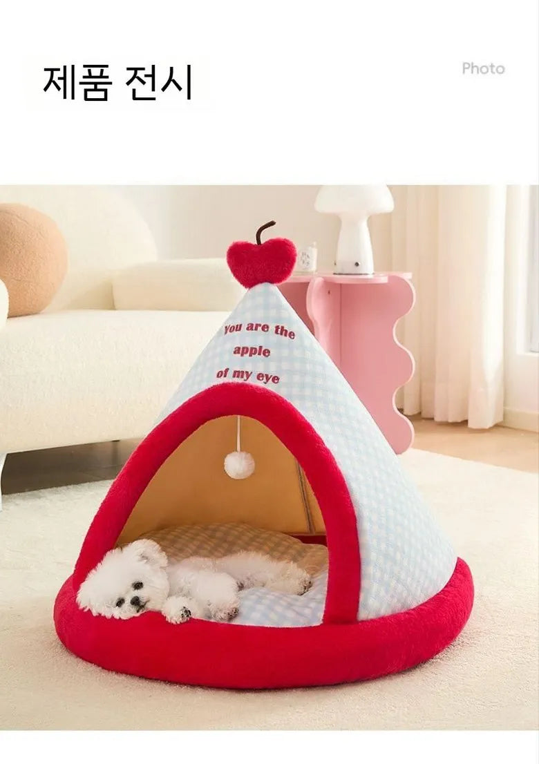 Tenda para animais de estimação, para gatos e cães, portátil, removível e lavável, casinha para cães, para uso em ambientes fechados, com almofada e cama para gatos com painel preto.