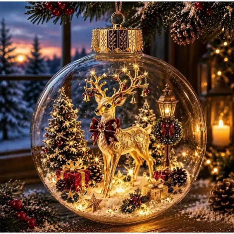 Nova Bola de Enfeite de Natal Transparente com Luzes, Decoração para Cenário Natalino, Brinquedo para Pendurar na Árvore de Natal, Diorama de Inverno, Enfeite para Janela de Natal