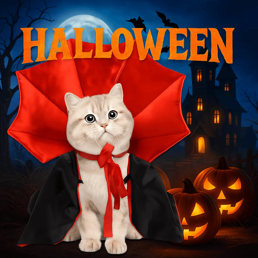 Fantasia de Halloween para Animais de Estimação com Gola Alta, Capa de Cosplay para Gato Confortável e Ajustável, Tecido Macio, Acessórios para Animais de Estimação, Vestido para Filhotes e Gatinhos para Festas