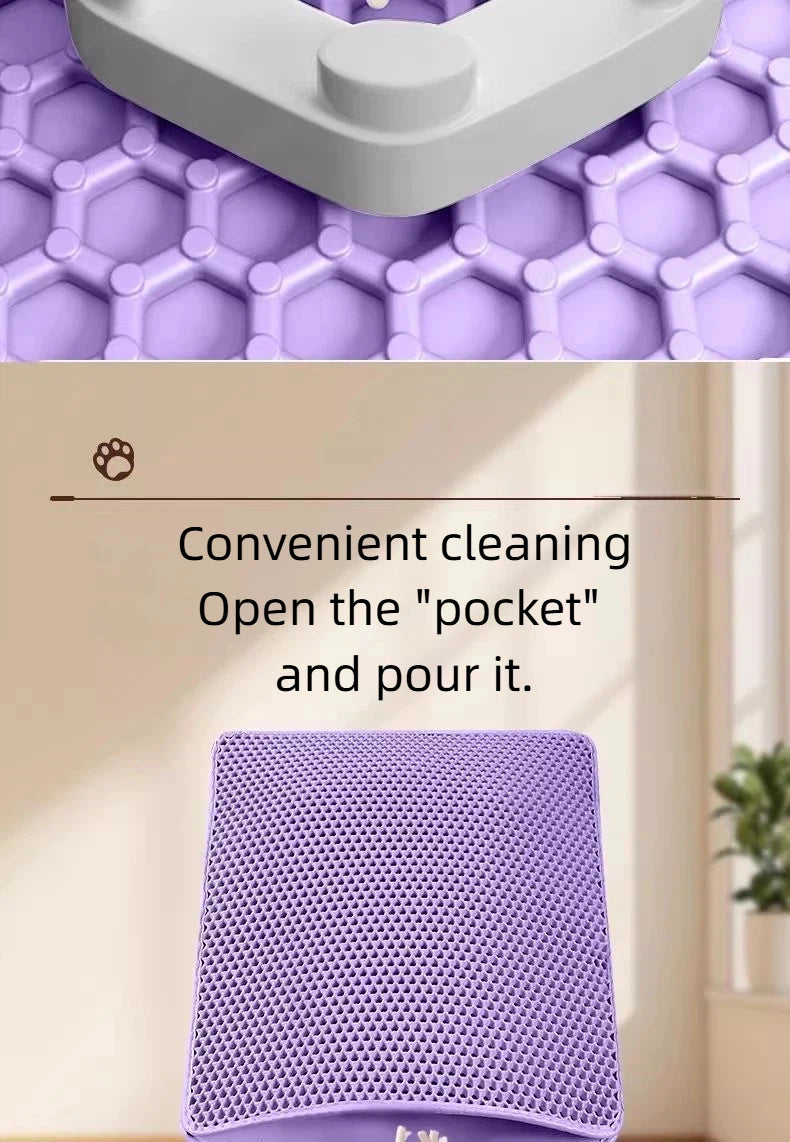 Tapete para Areia de Gato com Design de 2 Camadas, Tecnologia Premium de Retenção de Areia, Base Impermeável, Protetor de Piso Antiderrapante para Gatos de Interior