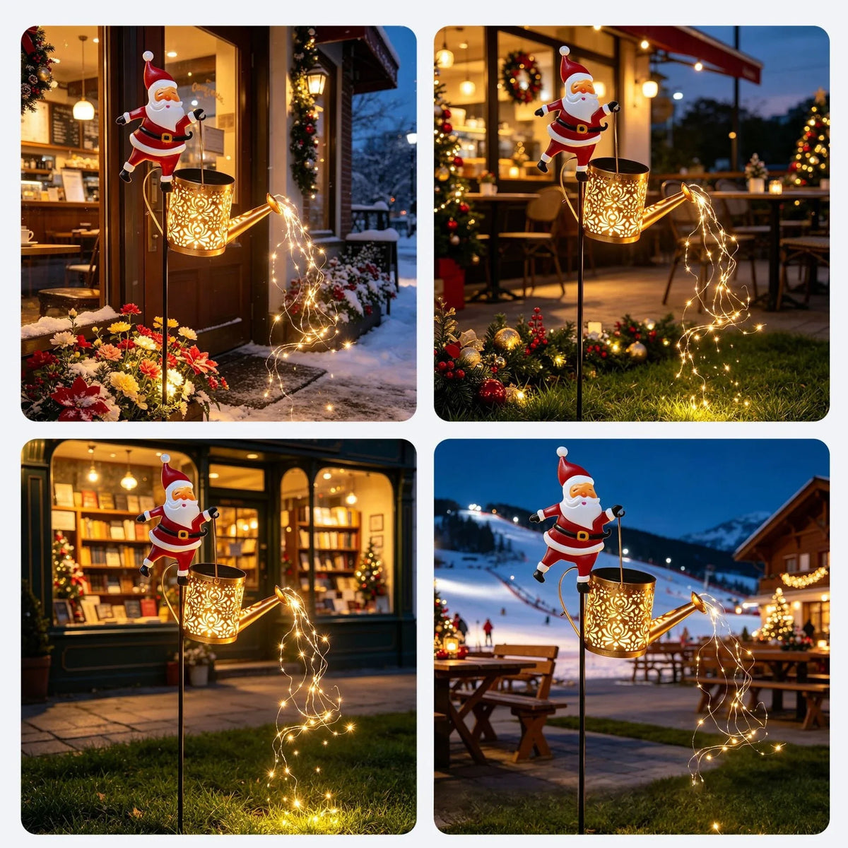 Lanterna Solar de Natal com Papai Noel para Jardim, Regador de Metal à Prova d'Água para Decoração de Quintal e Pátio