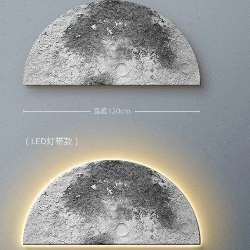Pintura Decorativa para Sala de Estar com Tema Lunar, Pintura com Lâmpada LED de Parede, Painel de Fundo, Sensação de Alto Padrão, Pintura Suspensa em Arenito