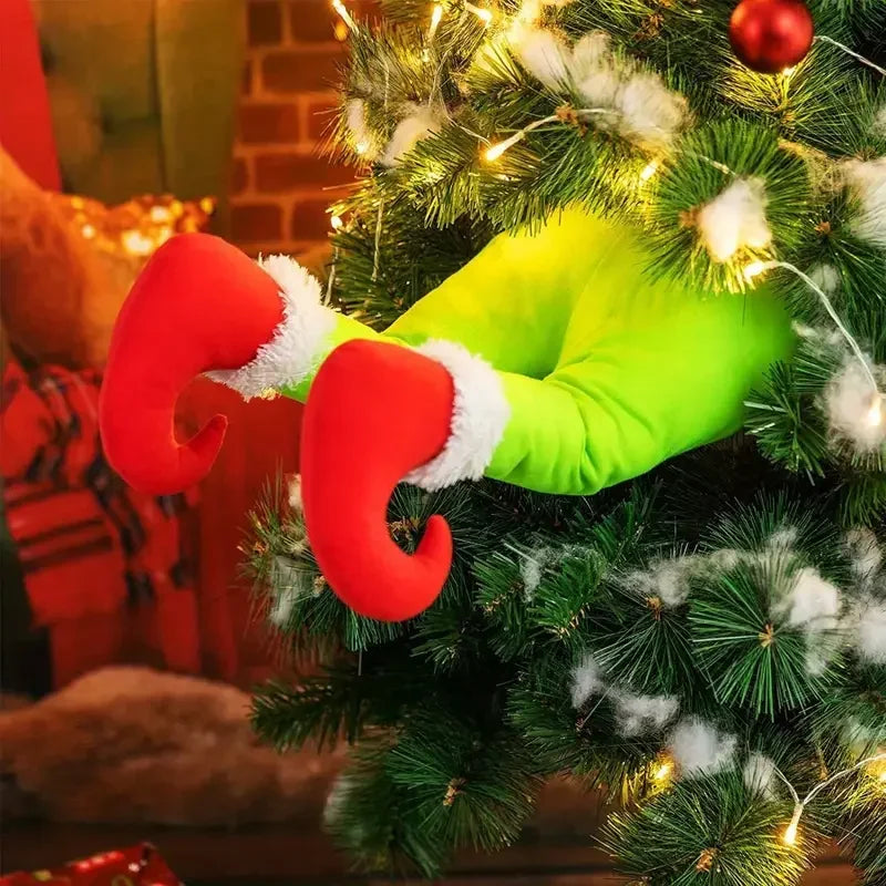 Decoração de árvore de natal, porta de pelúcia, decoração de pernas de elfo de santa, enfeites pendurados para casa, presente para crianças, suprimentos surpresa