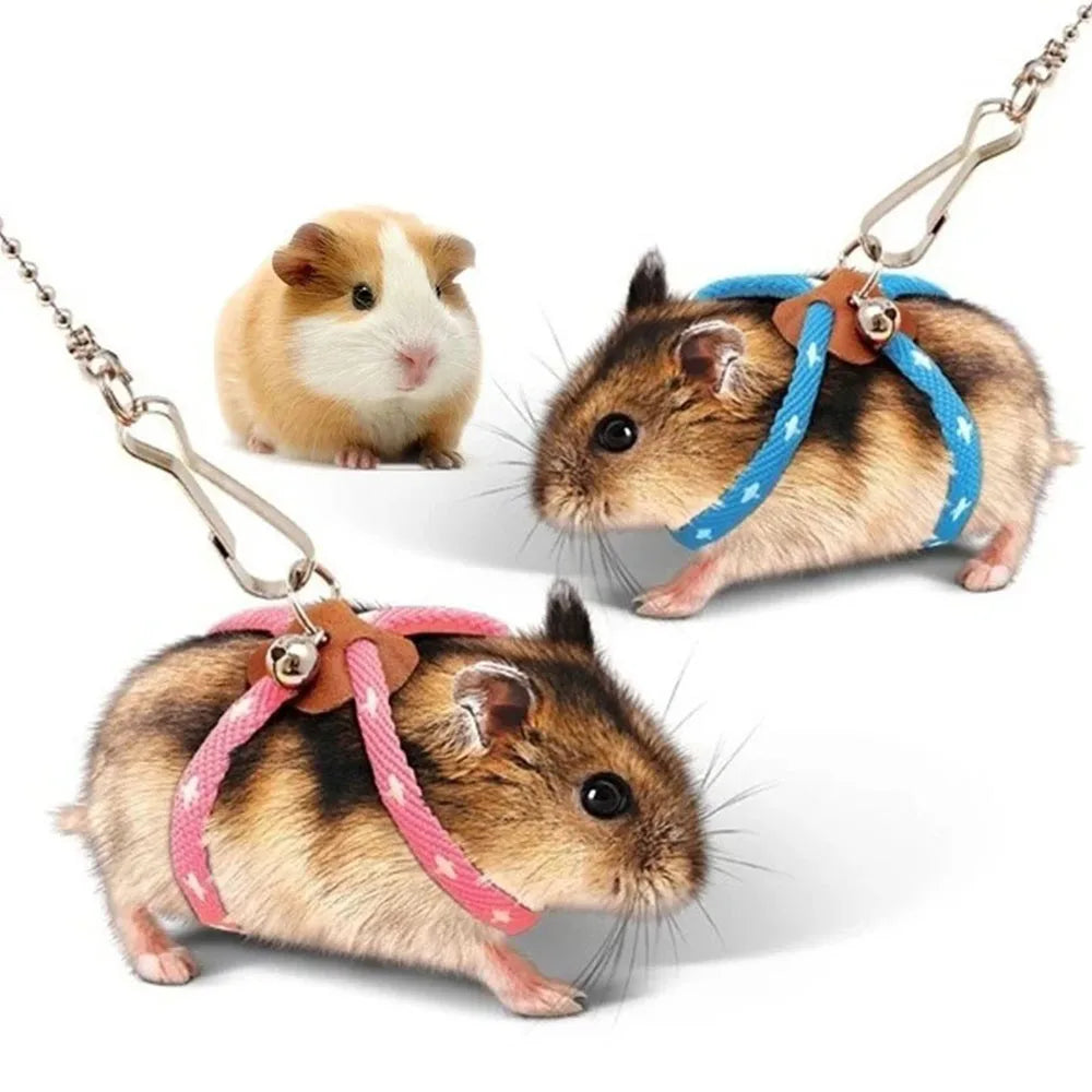 Pet ajustável macio arnês sino trela conjunto mouse hamster furões rato animal de estimação porco trela hamster arnês corda anti-mordida pet andando
