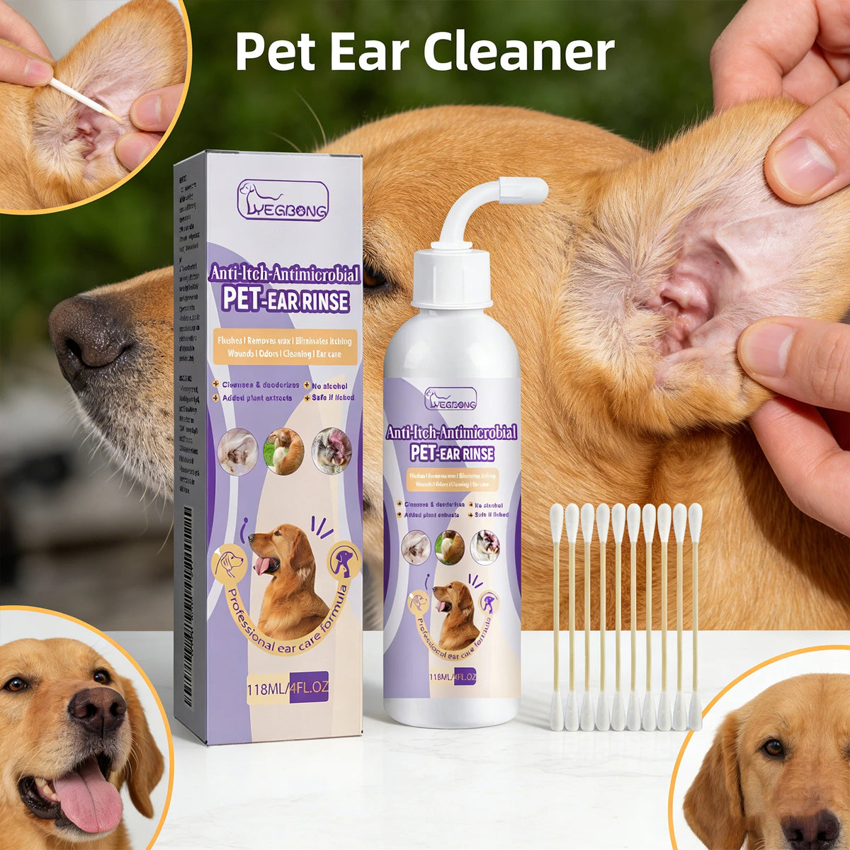 Limpador de ouvidos para cães e gatos, alivia o odor, remove cera dos ouvidos, gotas de limpeza suave, previne coceira