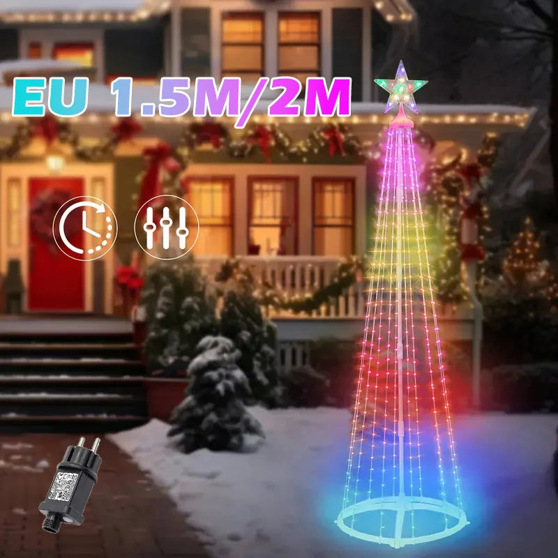 Led árvore de natal luz corda cachoeira estrela luzes ao ar livre multicolorido para jardim quintal festa de casamento árvore de natal decoração superior