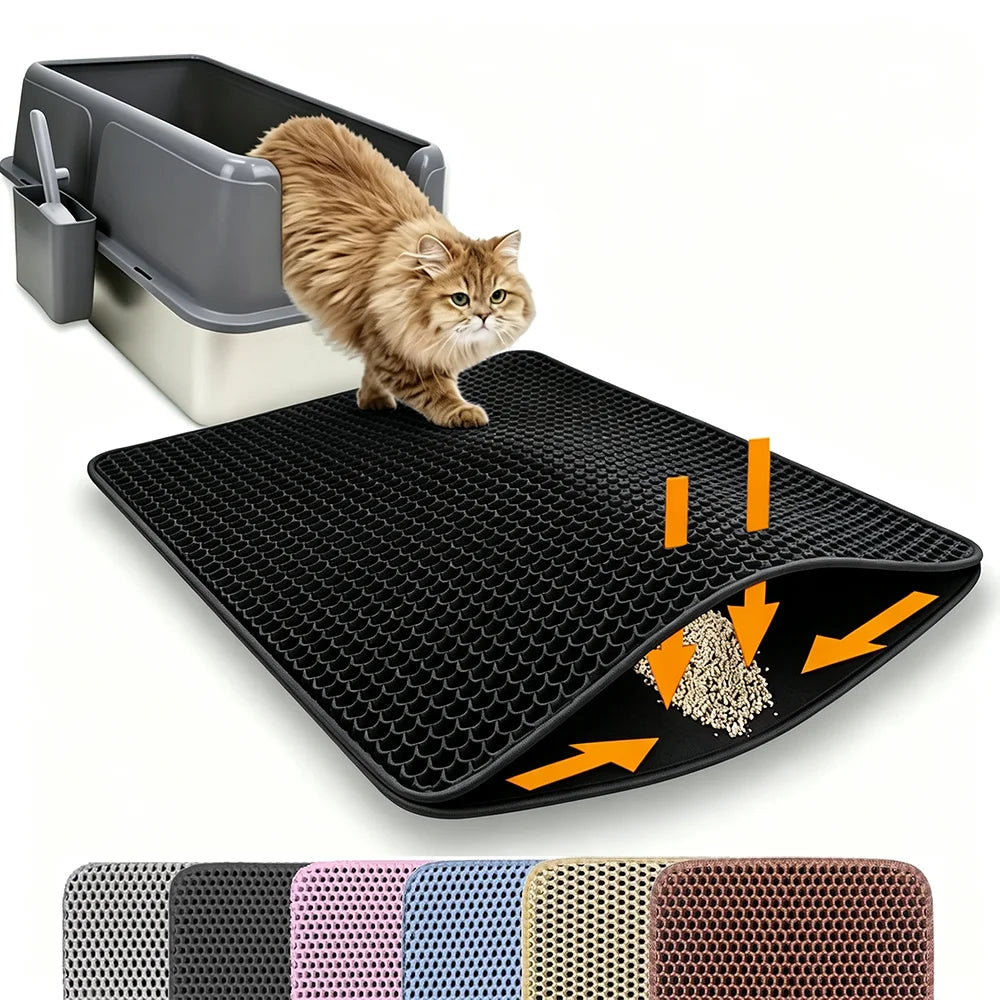 Tapete de areia para gatos, camada dupla, antiderrapante, grande, caixa de areia para animais de estimação, resistente ao desgaste, à prova d'água, antiderrapante, tapete de areia para gatos