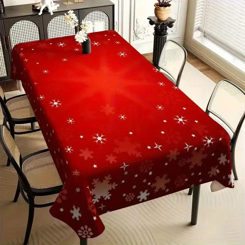 Toalha de Mesa de Natal: Decoração Clássica de Inverno com Estampa de Papai Noel, Floco de Neve e Pinhas – Suprimentos para Cenário Festivo