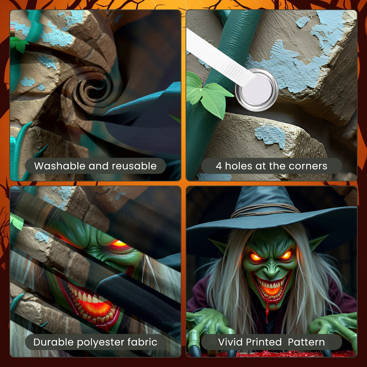 Halloween decorações de porta horror lua noite árvore morta assustador cemitério abóboras capa de porta banner halloween porta da frente varanda volta - Kasa & Pet