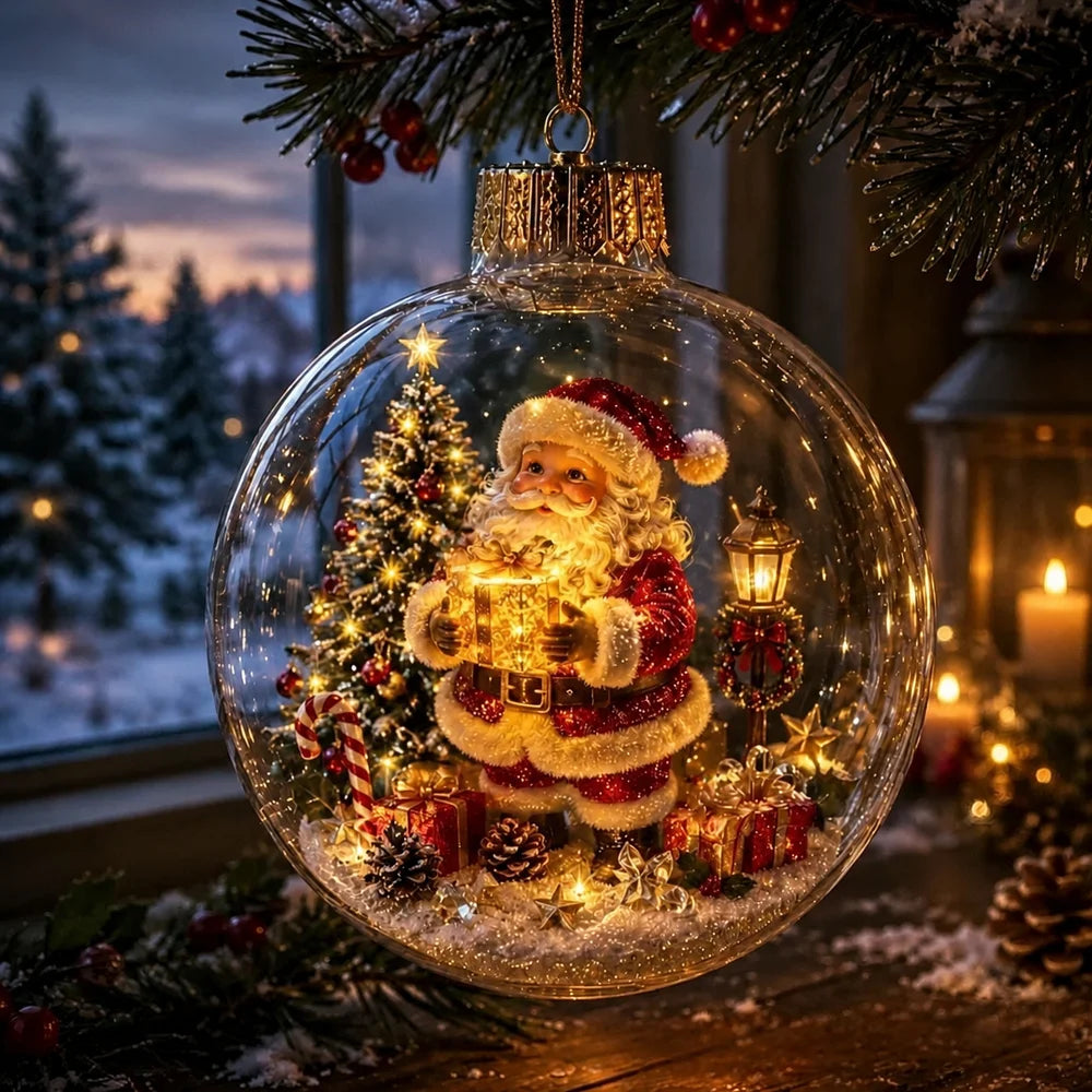 Bola de Natal Iluminada Brilhante, Ornamento de Vidro Pendurado para Decoração de Árvore de Natal, Festa em Casa e Festas de Natal