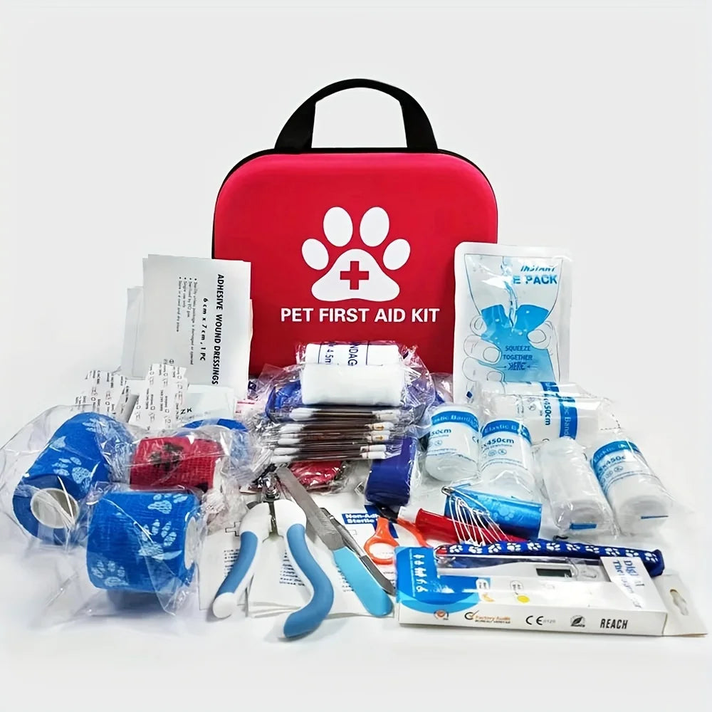 Kit de primeiros socorros para animais de estimação: contém suprimentos de emergência e cobertor de emergência, adequado para caminhadas, camping e mochilão.