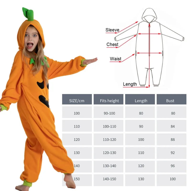 Pijama dos desenhos animados com zíper para crianças, Traje Kigurumi para crianças, Cosplay de Halloween Monstro Abóbora, Onesie Animal