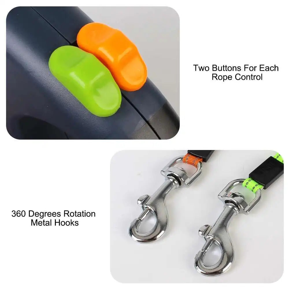 Trela retrátil automática para cães, 3m, com lanterna led, saco de resíduos, roleta, corda de tração dupla de 360 graus, suprimentos para animais de estimação