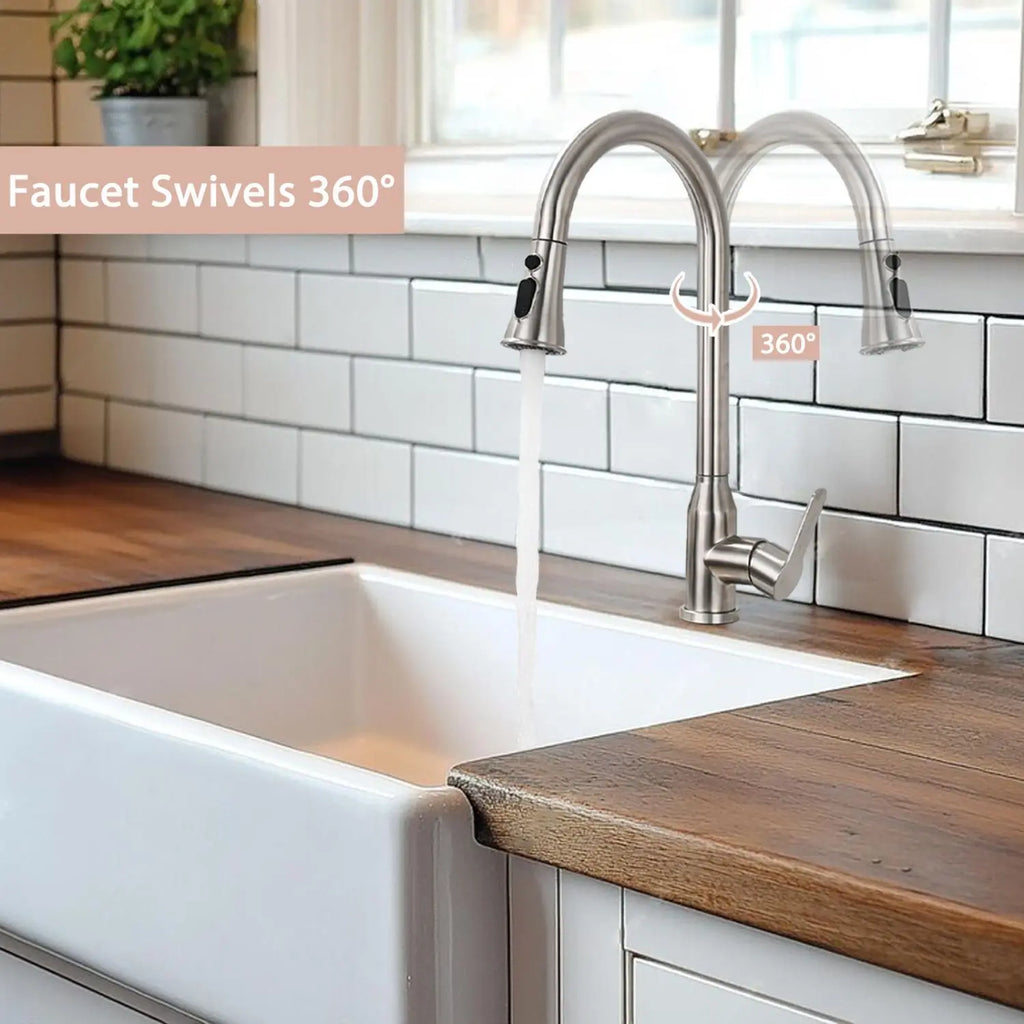 High Arc Single Handle Stainless Steel Brushed Nickel Kitchen Faucet with Pull Down Sprayer