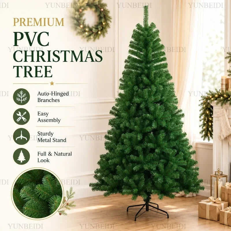 Árvore de Natal Artificial Grande em PVC com Luzes LED, de 120cm a 300cm, Decoração para Festa de Natal e Ano Novo em Família