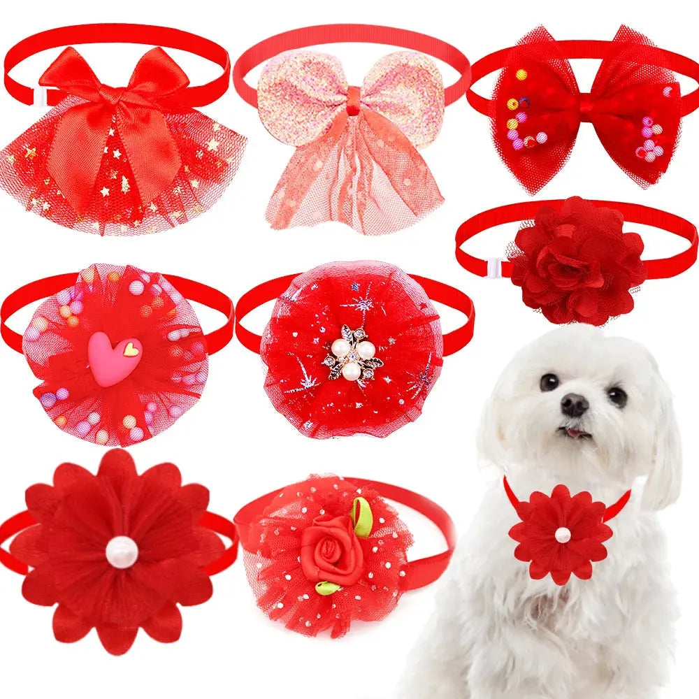 50ps pequeno cão gato bowtie bonito em massa rendas pet cão bowties colar para cães aliciamento acessórios suprimentos para animais de estimação para cães pequenos Kasa & Pet