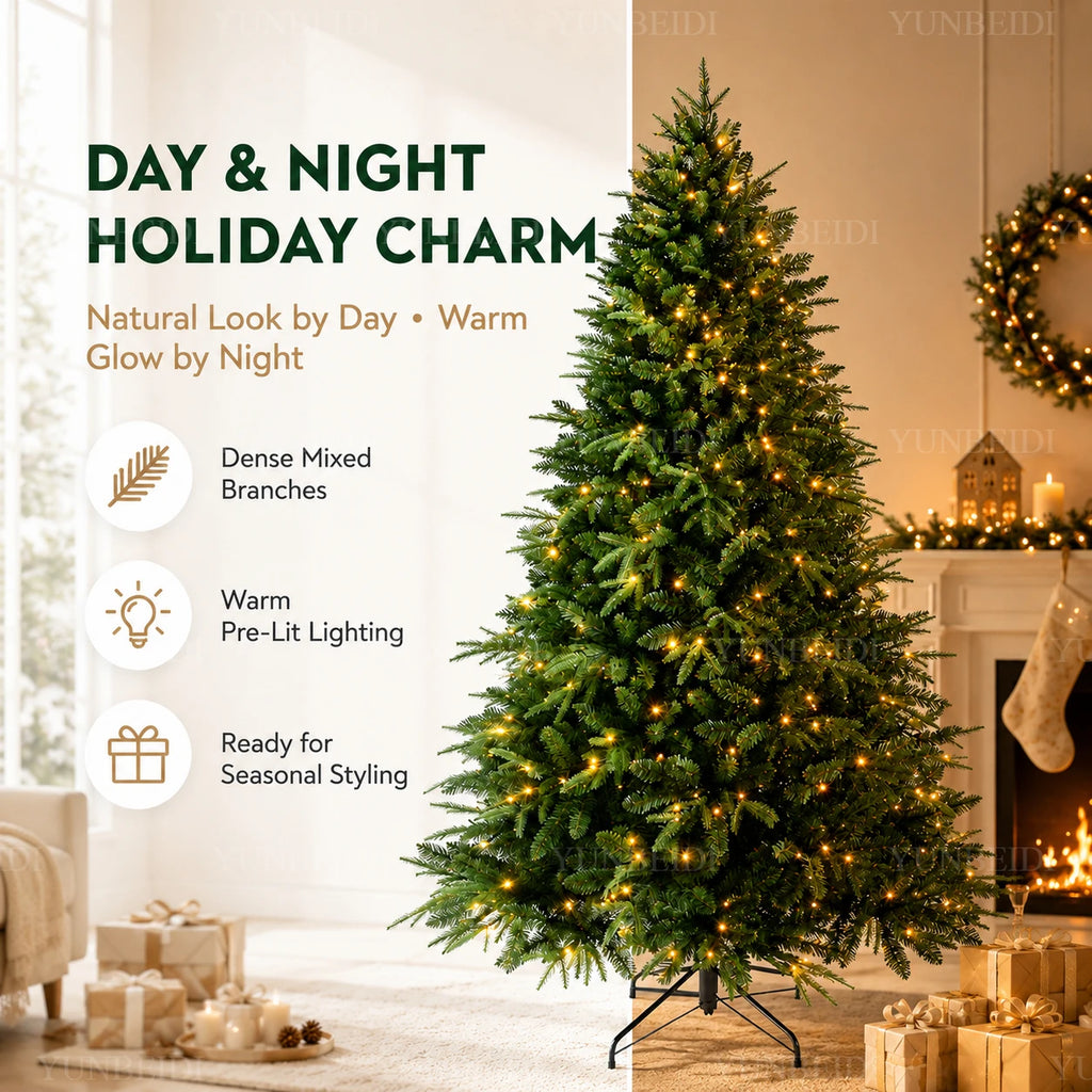 Árvore de Natal Artificial em Material PE+PVC, Grande Árvore de Natal Densa de 120cm a 270cm, Decoração para o Natal em Família e Ano Novo