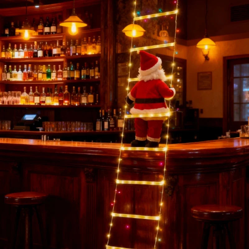 Luzes de Natal de 3m com Papai Noel Subindo Escadas para Decoração de Árvore de Natal, Sala de Estar, Quarto, Janela e Festas