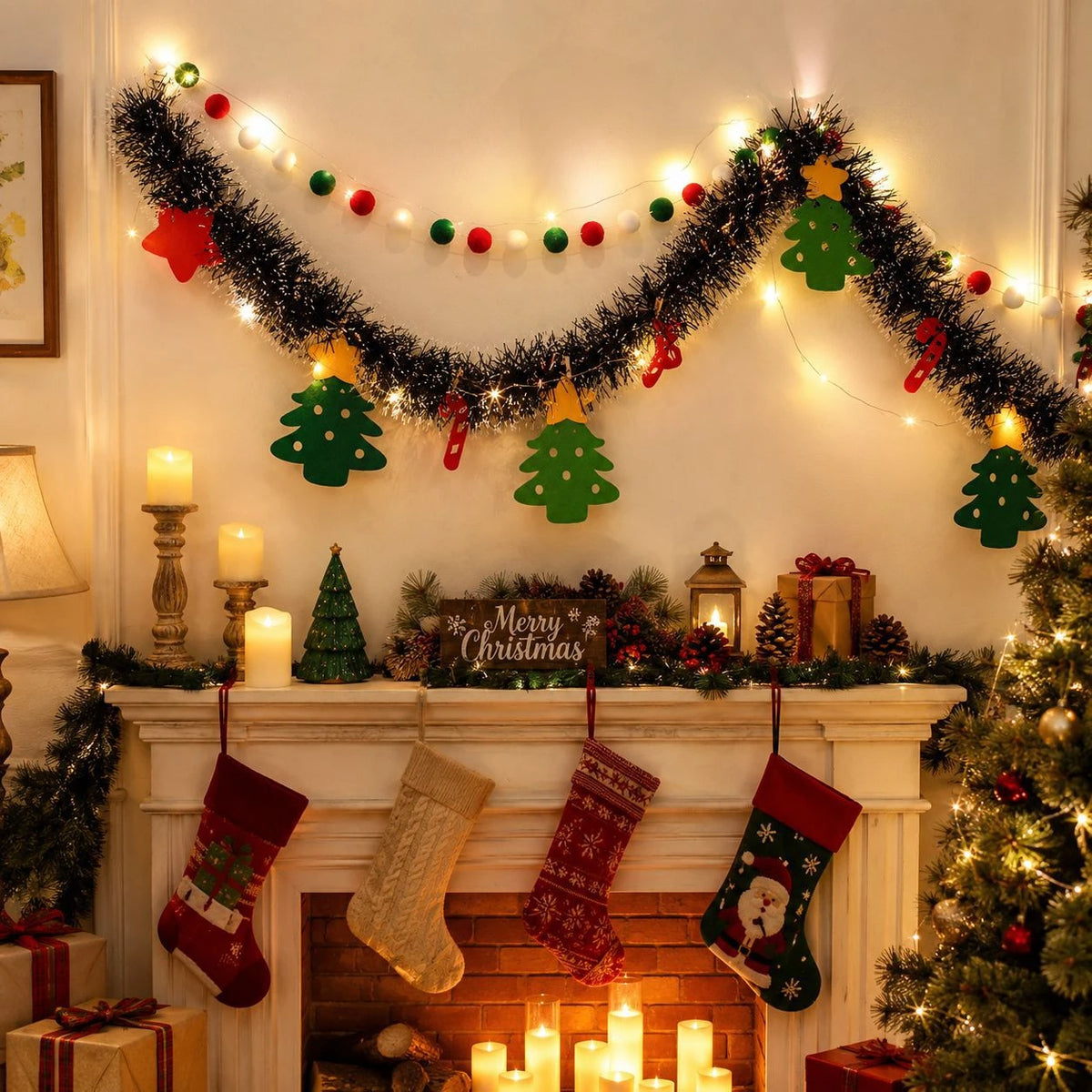 Guirlandas e faixas de Natal com luzes LED, enfeites de árvore de Natal para montar você mesmo, decoração colorida para vitrines e paredes, guirlandas com luzes quentes, 2 metros.