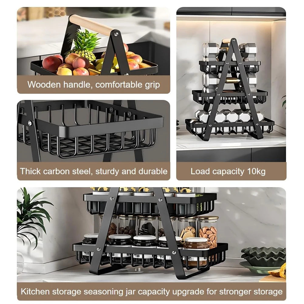 Cesta de armazenamento multifuncional de camada dupla de ferro, prateleira de mesa, mesa de armazenamento de lanche e frutas, com duas camadas de armazenamento na parte superior