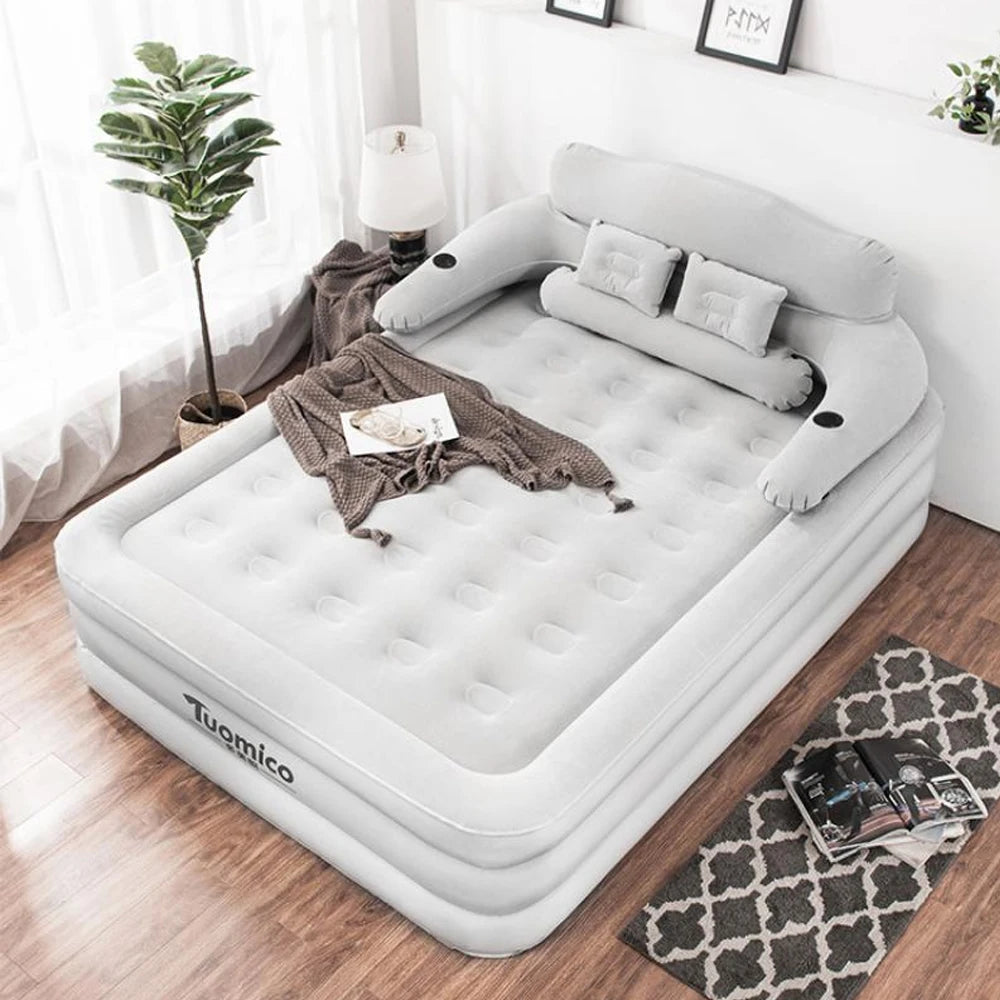 Colchão inflável para 2 pessoas, acampamento, dobrável, casa, interior, exterior, almofada de ar, 48cm de altura, preguiçoso, colocação, macio, amigável à pele