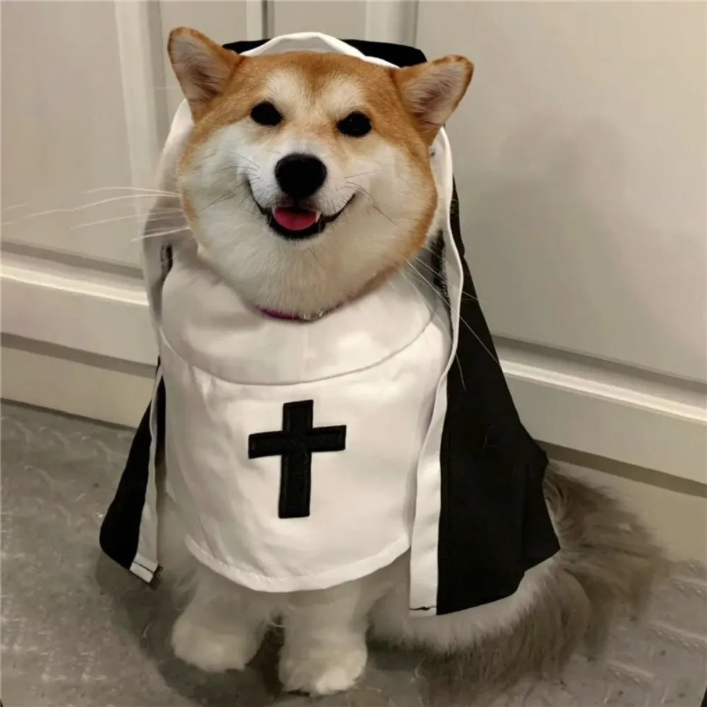 Fantasia de Natal para Cães e Gatos, Roupa Respirável de Freira para Filhotes e Gatinhos, Acessórios para Fantasia de Halloween, Macacão para Animais de Estimação