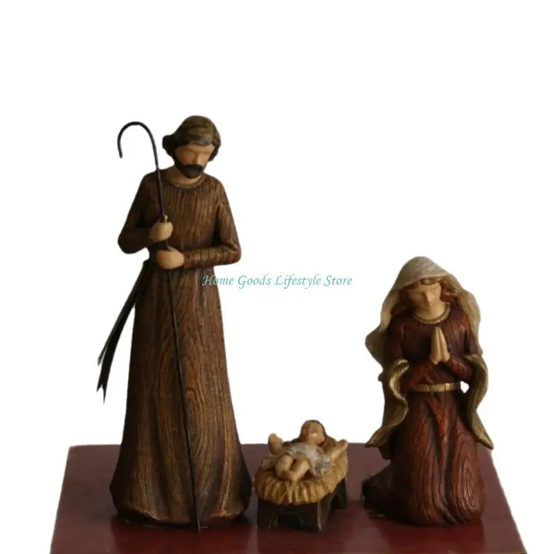 E74e coleção estátua natividade religiosa, lareira estatueta resina, cena natividade para prateleiras