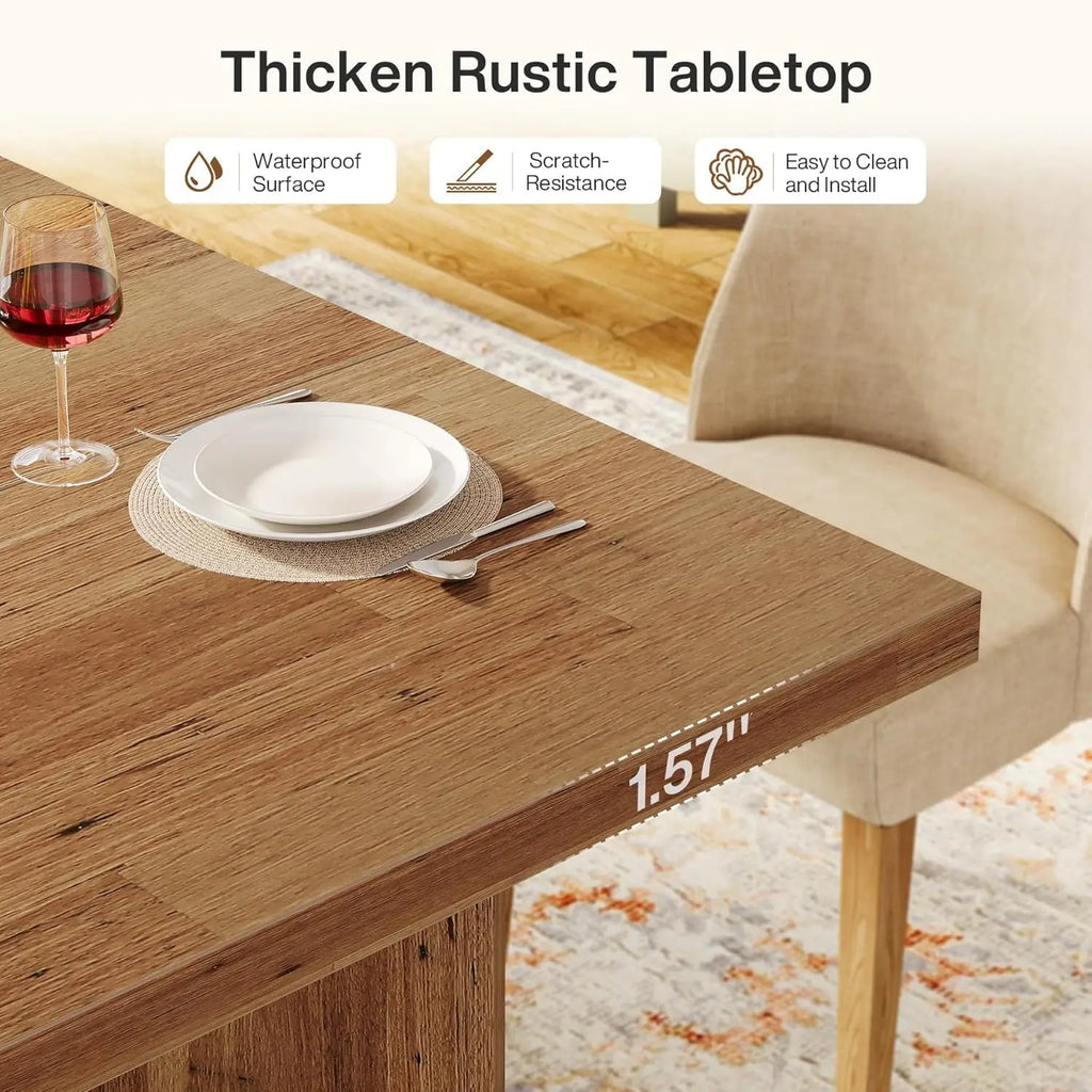 Mesa de Jantar Estilo Fazenda para 4 a 6 Pessoas, Mesa Retangular de Madeira de 63 Polegadas com Tampo Grande e Estrutura Robusta, Personalizada