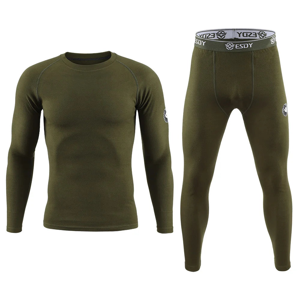 1 Set of Men's Thermal Underwear, Winter Fleece Thermal Underwear Set, Solid Color Slightly Elastic Sports Thermal Underwear Pants, Winter Outdoor Sports Base Layer for Polar Hiking, Mountaineering, Skiing, Fishing, Thermal S