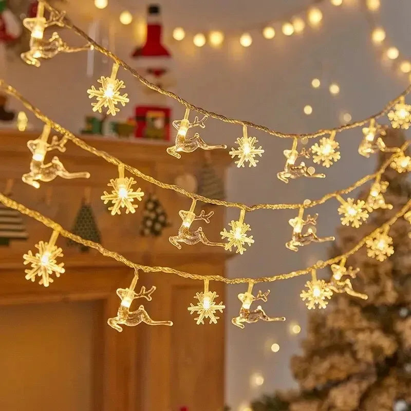 3m 2025 decoração de natal para casa luzes de natal floco de neve luzes da corda fada lâmpada led ano novo 2026 árvore jardim