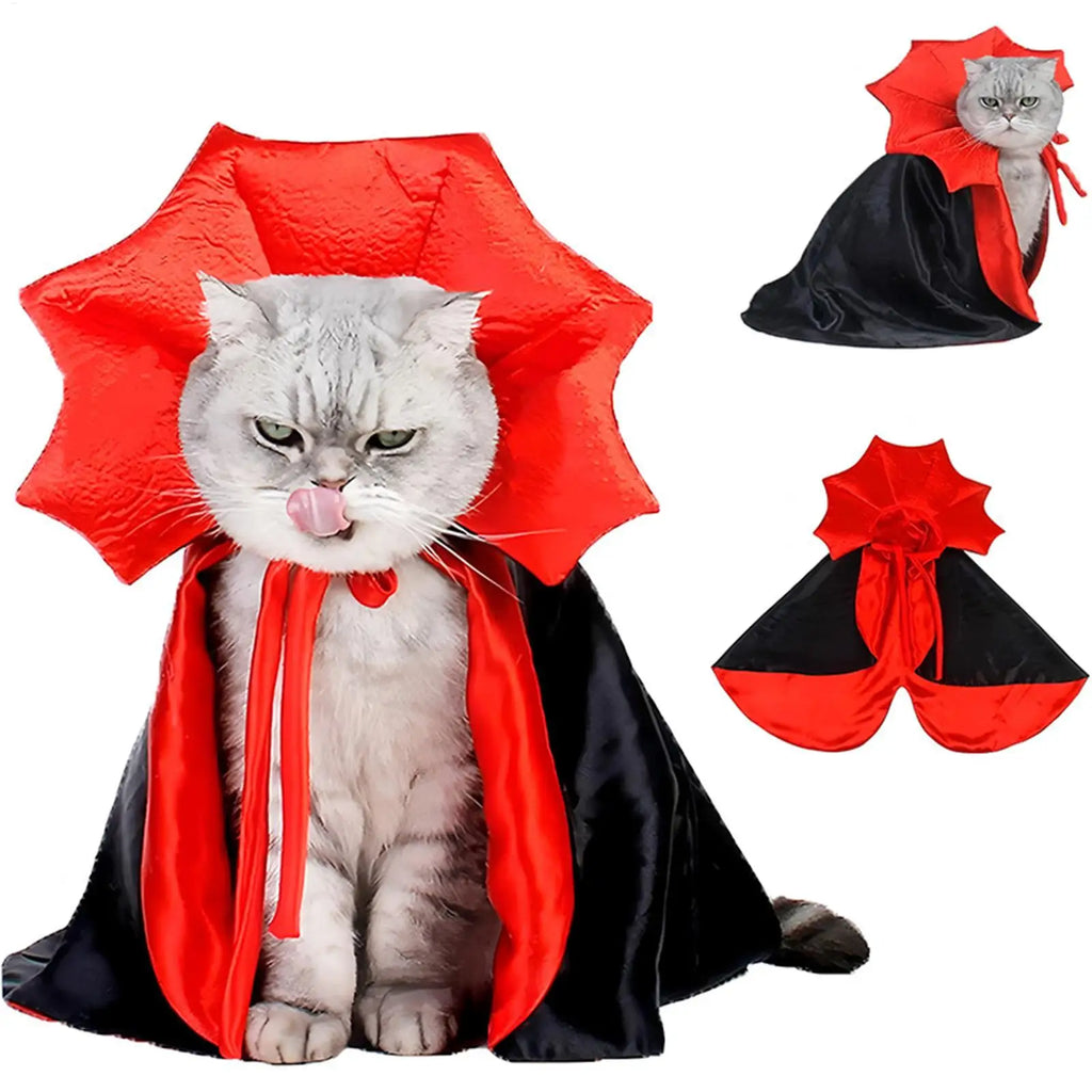 Fantasia de Morcego para Animais de Estimação, Capa de Vampiro Vermelha e Preta Ajustável para Cães e Gatos, Cosplay Engraçado para Filhotes Pequenos e Médios em Festas de Halloween