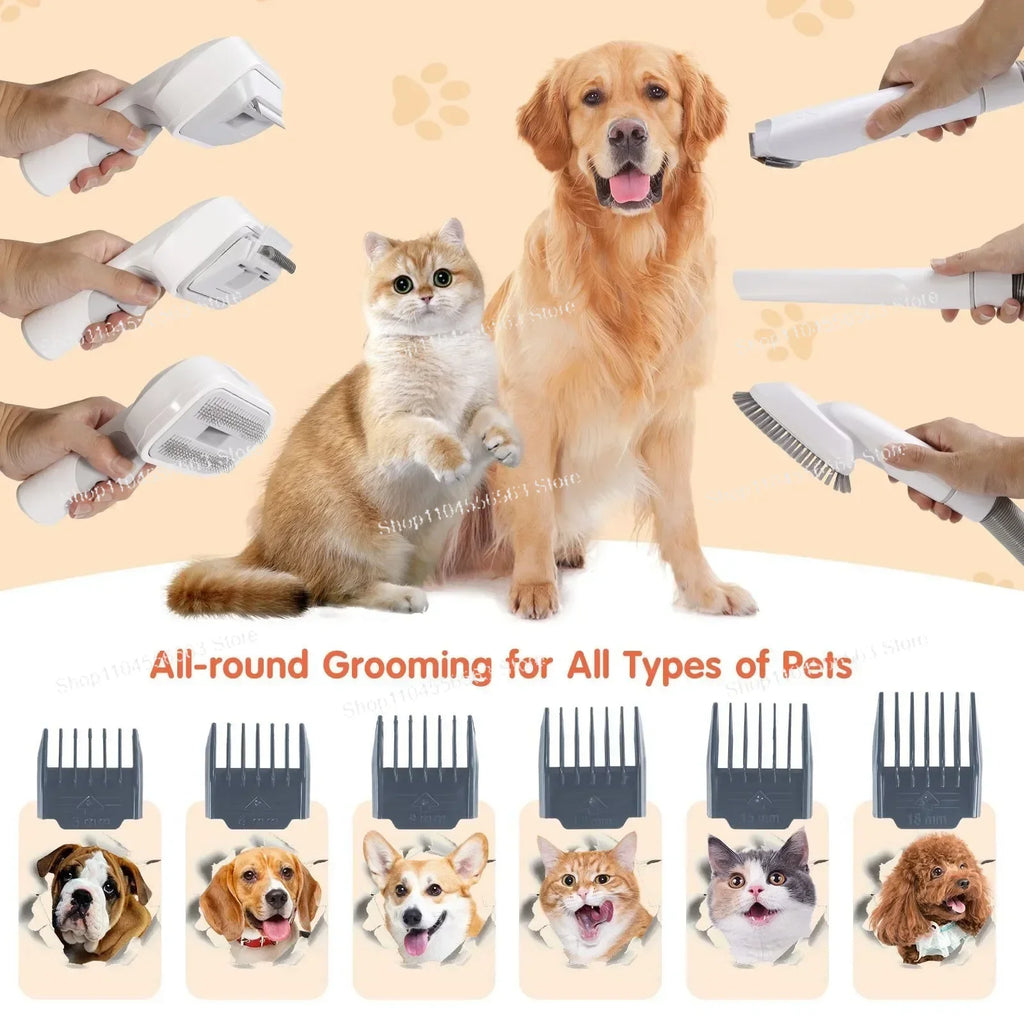 Kit de preparação para animais de estimação 6 em 1 com sucção a vácuo, máquina de cortar cabelo para cães e gatos de cabelos longos/curtos