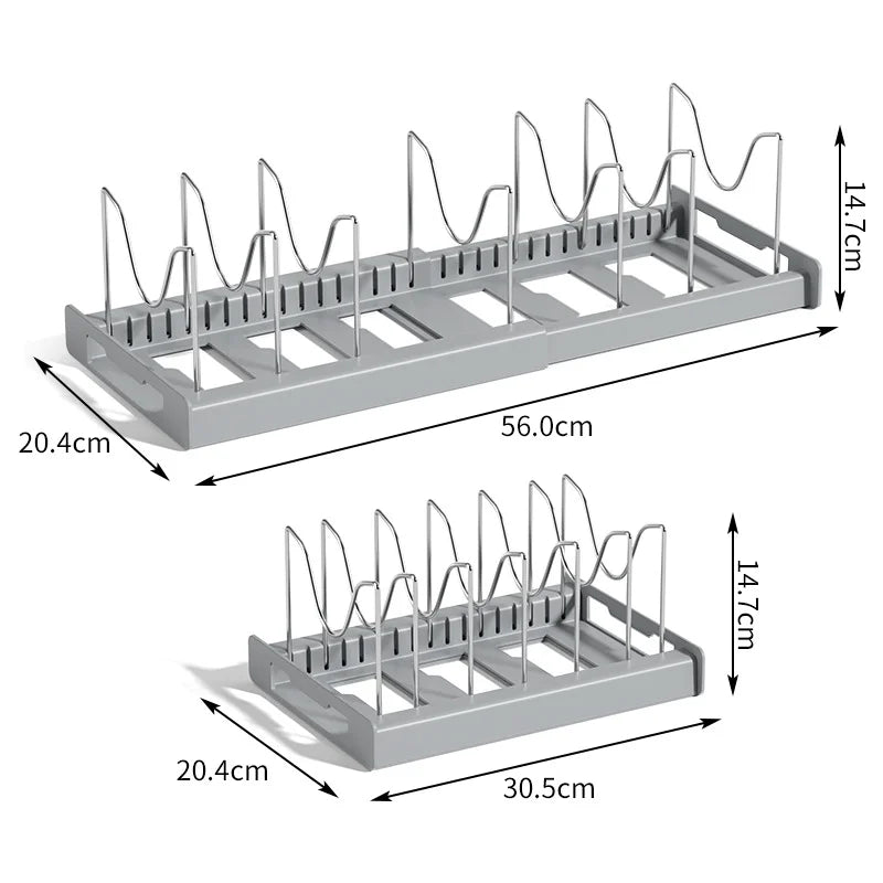 Organizador de Utensílios de Cozinha Expansível com 7 Compartimentos Ajustáveis, Suporte para Panelas, Organizador de Armário