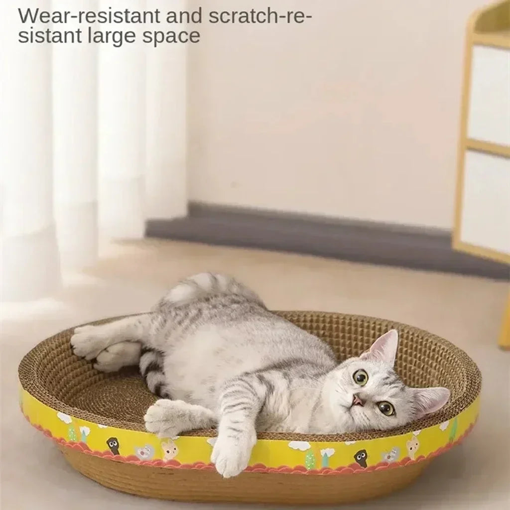 Placa de arranhar para gatos, proteção para móveis, brinquedos de garra, papel ondulado oval, resistente ao desgaste, ninho de gato, acessórios para gatos