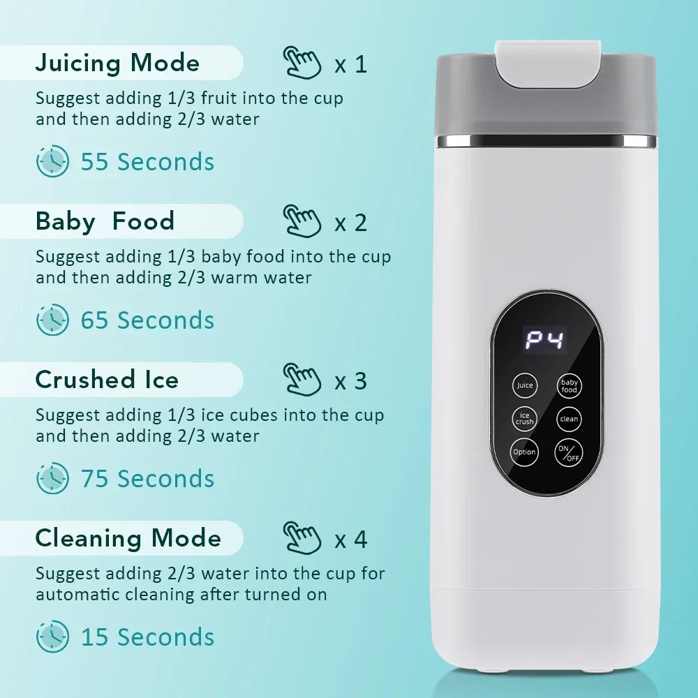 Liquidificador de Frutas Doméstico 400ML, Espremedor Elétrico Portátil, Máquina de Milkshake Multifuncional com 6 Lâminas