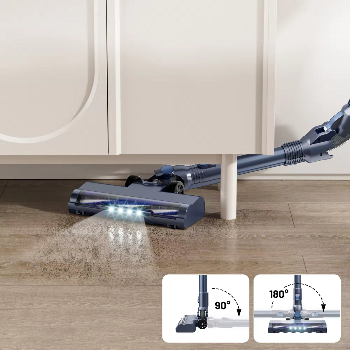 Aspirador de Pó Sem Fio PrettyCare W400 com Sucção de 25KPA, Aspirador Portátil Poderoso com 40 Minutos de Tempo de Funcionamento e Conjunto de 3 Escovas