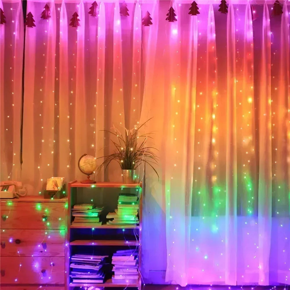 Ano novo 2026 lâmpada luzes de natal led fada string cortina luzes 8 modo remoto usb festão decoração natal para casa férias