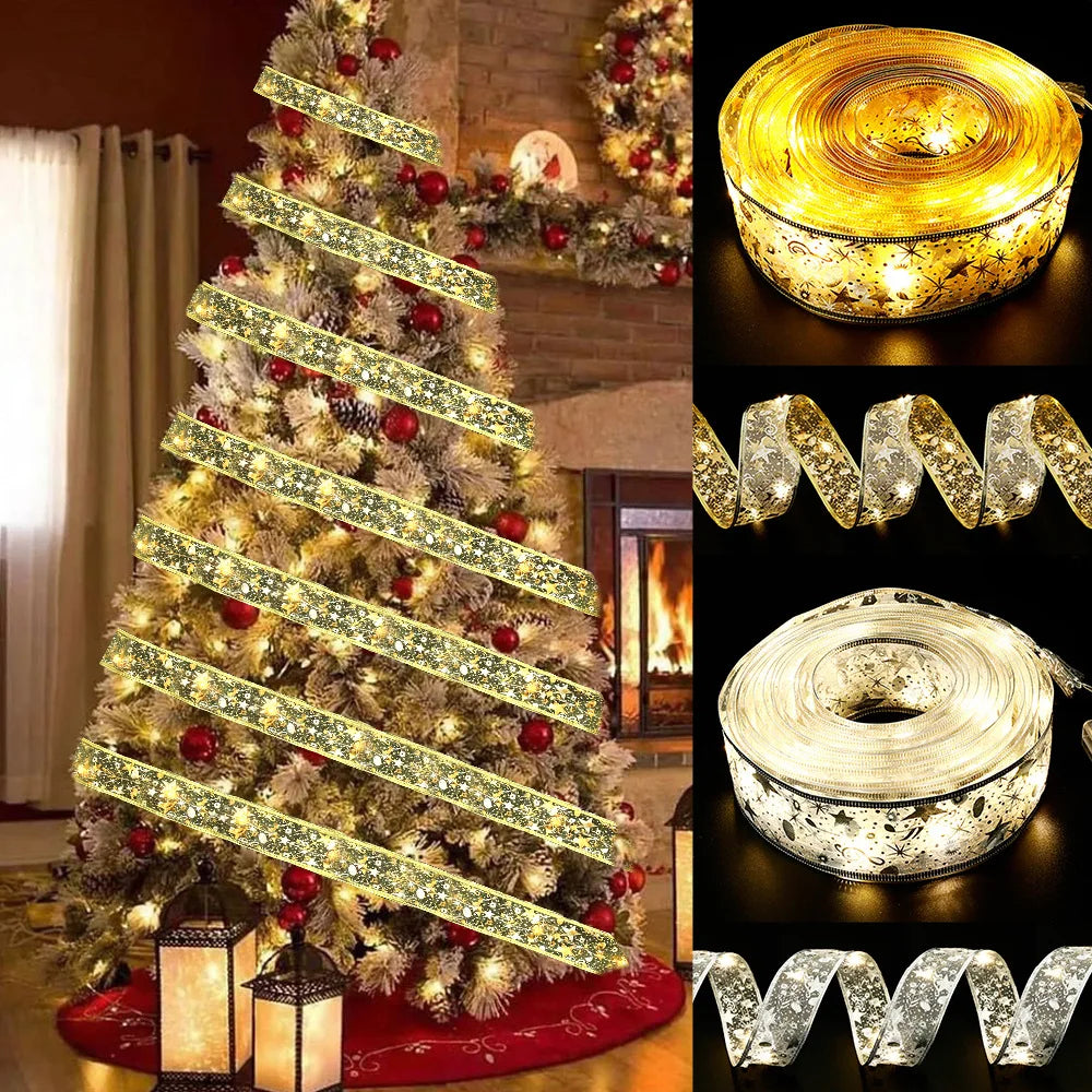 Decoração de natal fita luzes de fadas ornamento da árvore de natal luzes da corda de natal navida natal decoração de ano novo 2025