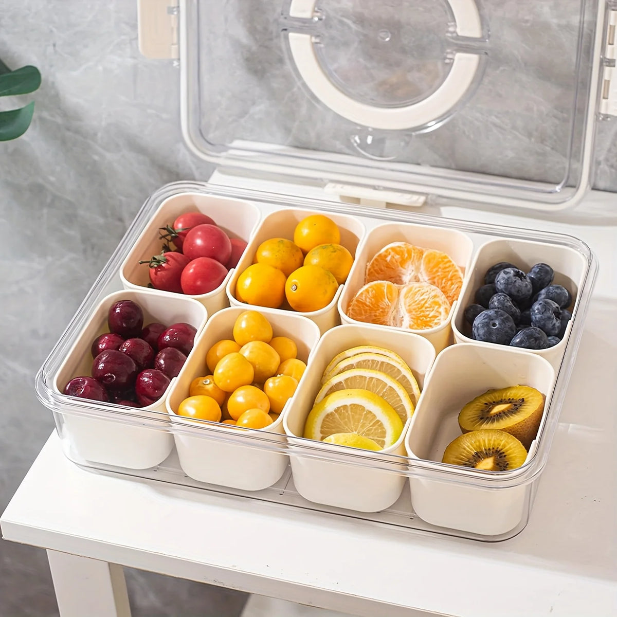 Bandeja de Servir Dividida com Tampa, Recipiente para Armazenamento de Alimentos, Caixa de Lanches, Recipientes para Lanches com 8 Compartimentos, Recipientes para Armazenamento de Frutas