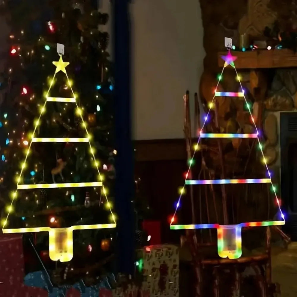 Luzes de Cordão LED em Forma de Escada para Árvore de Natal, Luzes de Fada Suspensas Alimentadas por Bateria, Para Decoração de Árvore de Natal e Casa