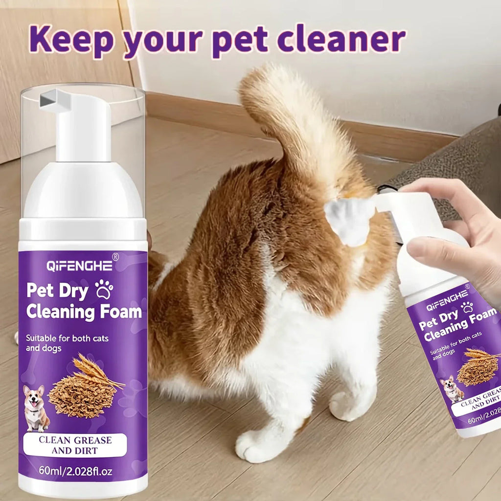 Shampoo Seco para Cães e Gatos - Espuma Sem Água, Sem Enxágue, Desodorizante e Limpante para Filhotes