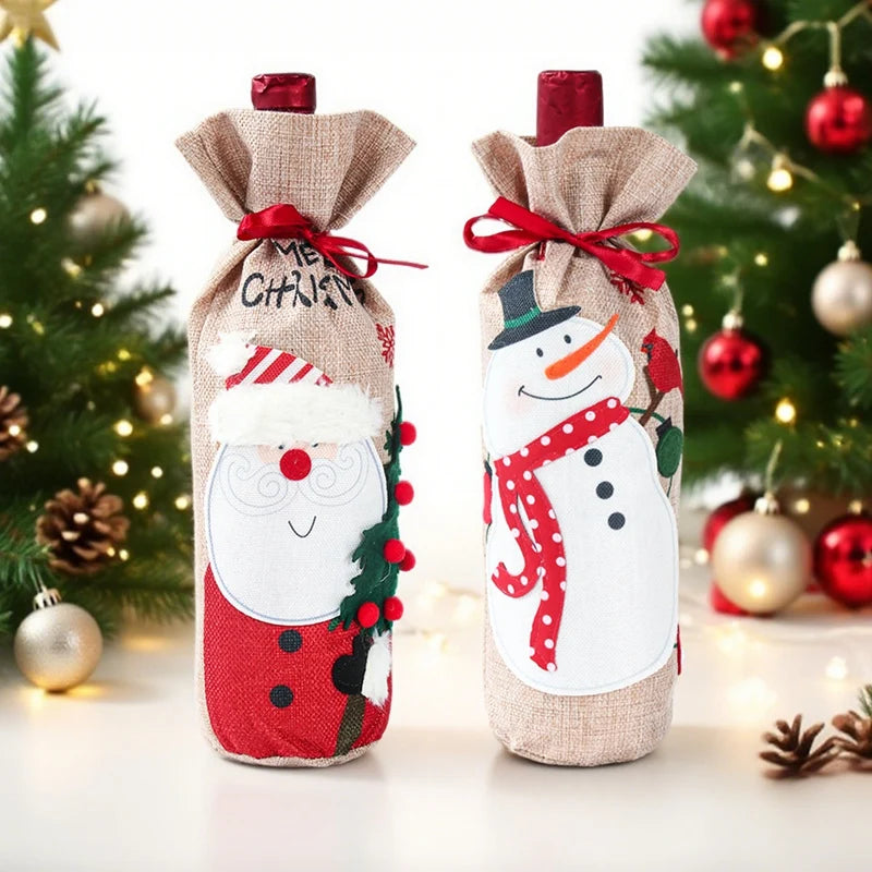 Natal garrafa de vinho capa feliz natal decorações para casa 2025 navidad noel natal ornamentos presente de natal feliz ano novo 2026