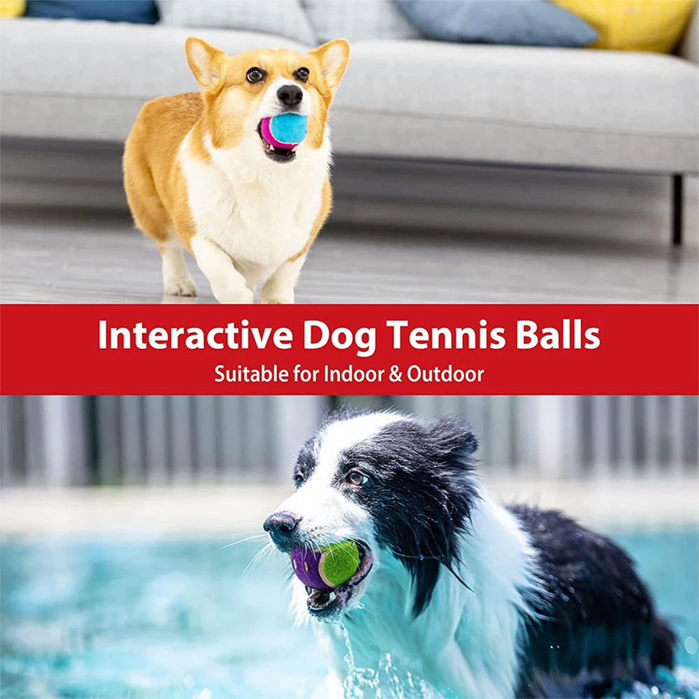 Bola de tênis estridente para cães de estimação, brinquedos interativos para cães, bola de borracha com som de alto salto para treinamento de cães, bola de brincar ao ar livre, presente para cachorros