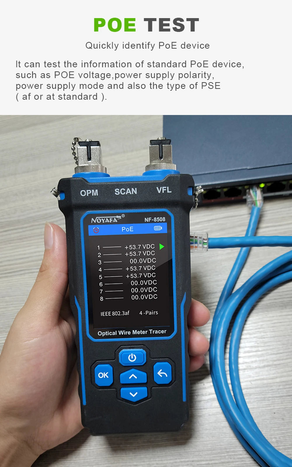 Noyafa-Network Cable Tester, Ethernet Cable Tracker, OPM VFL PoE Checker, Medir Comprimento, Wiremap, Ferramentas de Rede, NF-8508