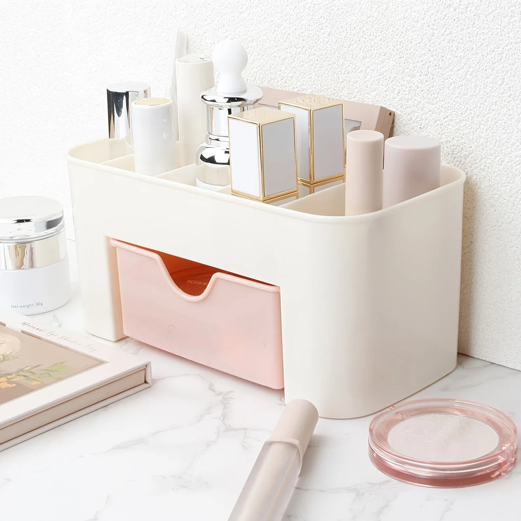 Organizador de Maquiagem com 1 Gaveta, Organizador de Mesa, 6 Compartimentos, Caixa de Armazenamento de Cosméticos para Esmalte, Batom, Pincéis, Joias