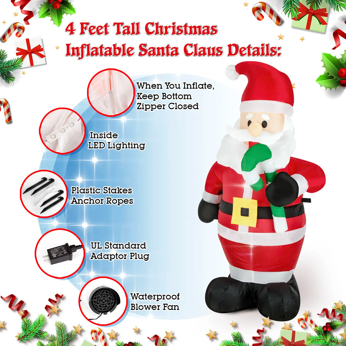 Decorações infláveis de natal-homem de gengibre, boneco de neve brilhante, boneco de neve de ramo, saco de presente boneco de neve decorações de gramado com luz LED