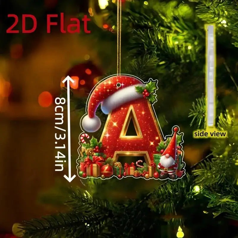 Enfeite de Natal com 26 letras, pingente plano para pendurar, ornamento personalizado, decoração festiva para árvore de Natal, presente para festas de fim de ano.