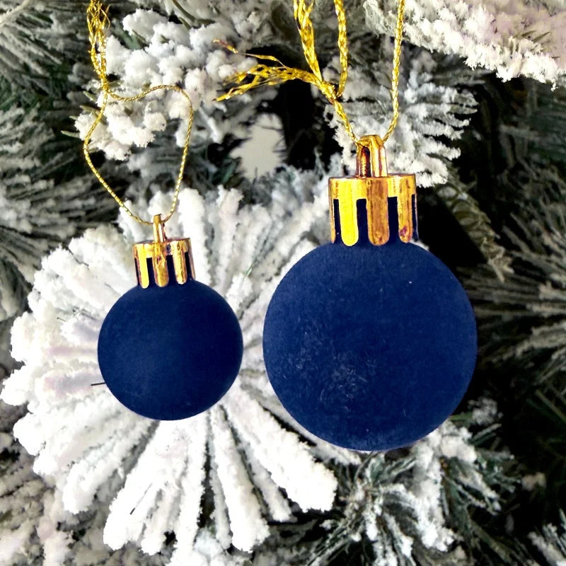 Conjunto de 35 bolas de Natal, enfeites para pendurar na árvore de Natal, veludo azul royal, formatos variados, decoração para festas de fim de ano.