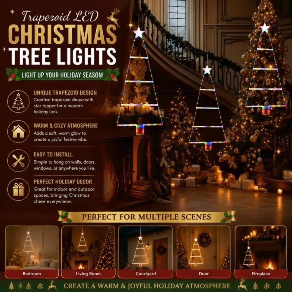 Luzes de Cordão LED em Forma de Escada para Árvore de Natal, Luzes de Fada Suspensas Alimentadas por Bateria, Para Decoração de Árvore de Natal e Casa